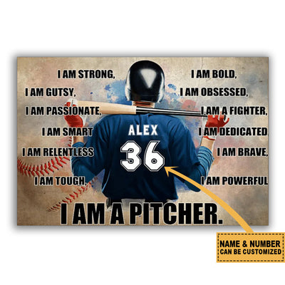 12x18 Inch Baseball I Am Strong I Am Powerful Personalized - Horizontal Poster - Owls Matrix LTD