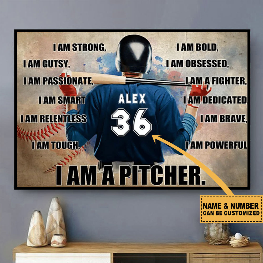 Baseball I Am Strong I Am Powerful Personalized - Horizontal Poster - Owls Matrix LTD