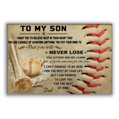 12x18 Inch Baseball To My Son Never Lose Love Dad - Horizontal Poster - Owls Matrix LTD