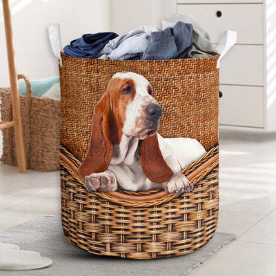 Basset Hound Dog Rattan Teaxture - Laundry basket - Owls Matrix LTD