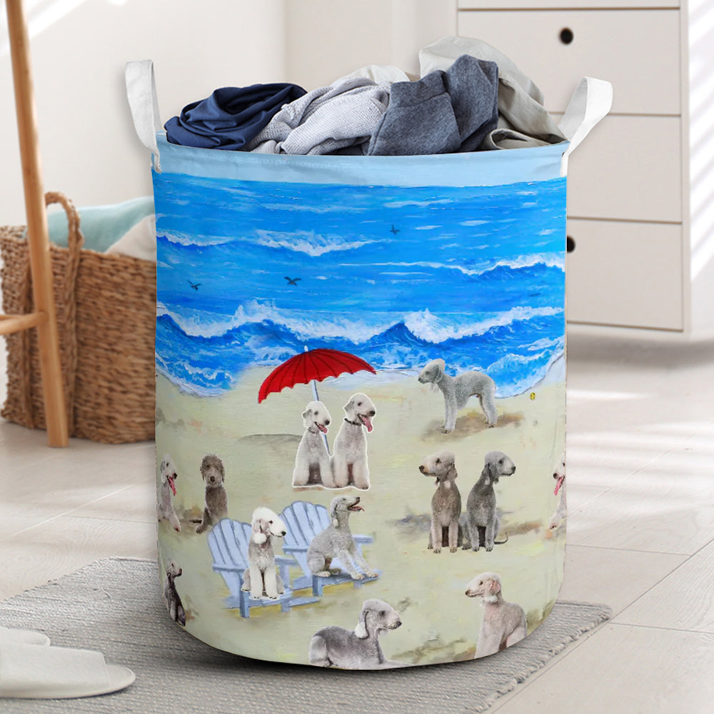 Bedlington Terrier In Beach - Laundry Basket - Owls Matrix LTD