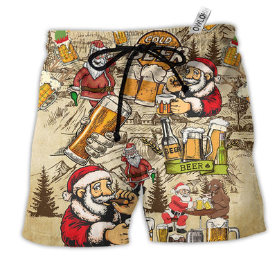 Beach Short / Adults / S Beer Drinking Beer With Santa Claus - Beach Short - Owls Matrix LTD