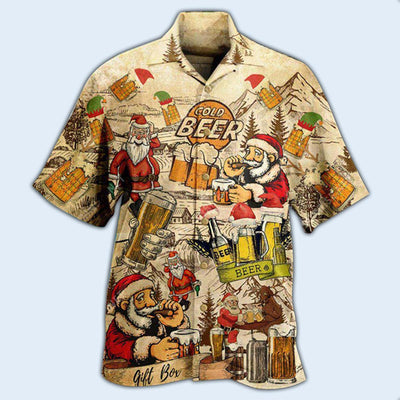 Beer Drinking Beer With Santa Claus - Hawaiian Shirt - Owls Matrix LTD