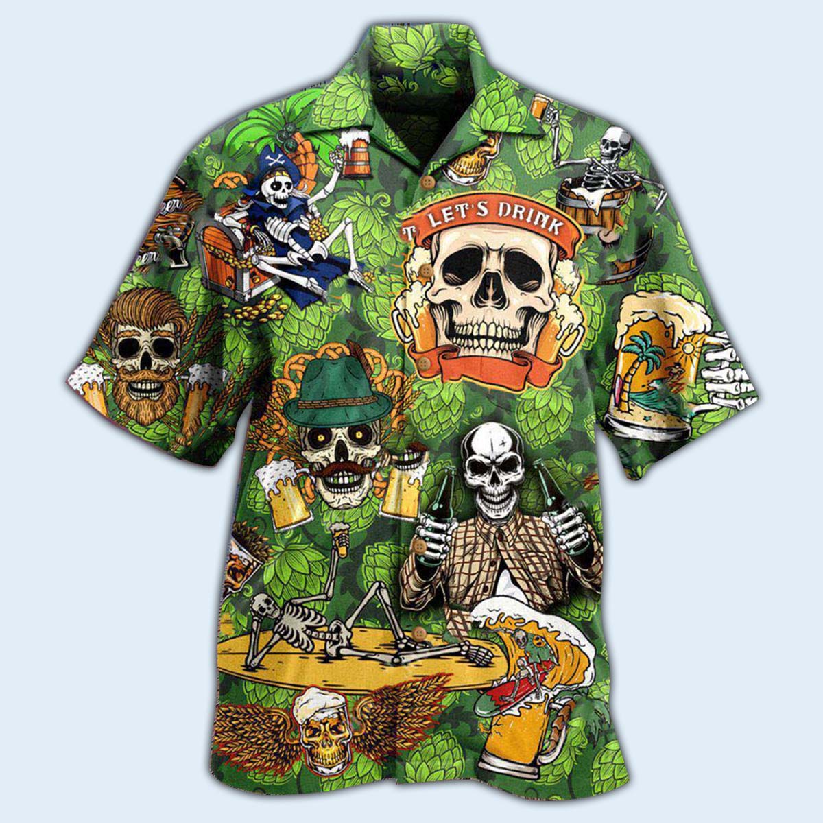 Beer It's Beer Time Skull - Hawaiian Shirt - Owls Matrix LTD