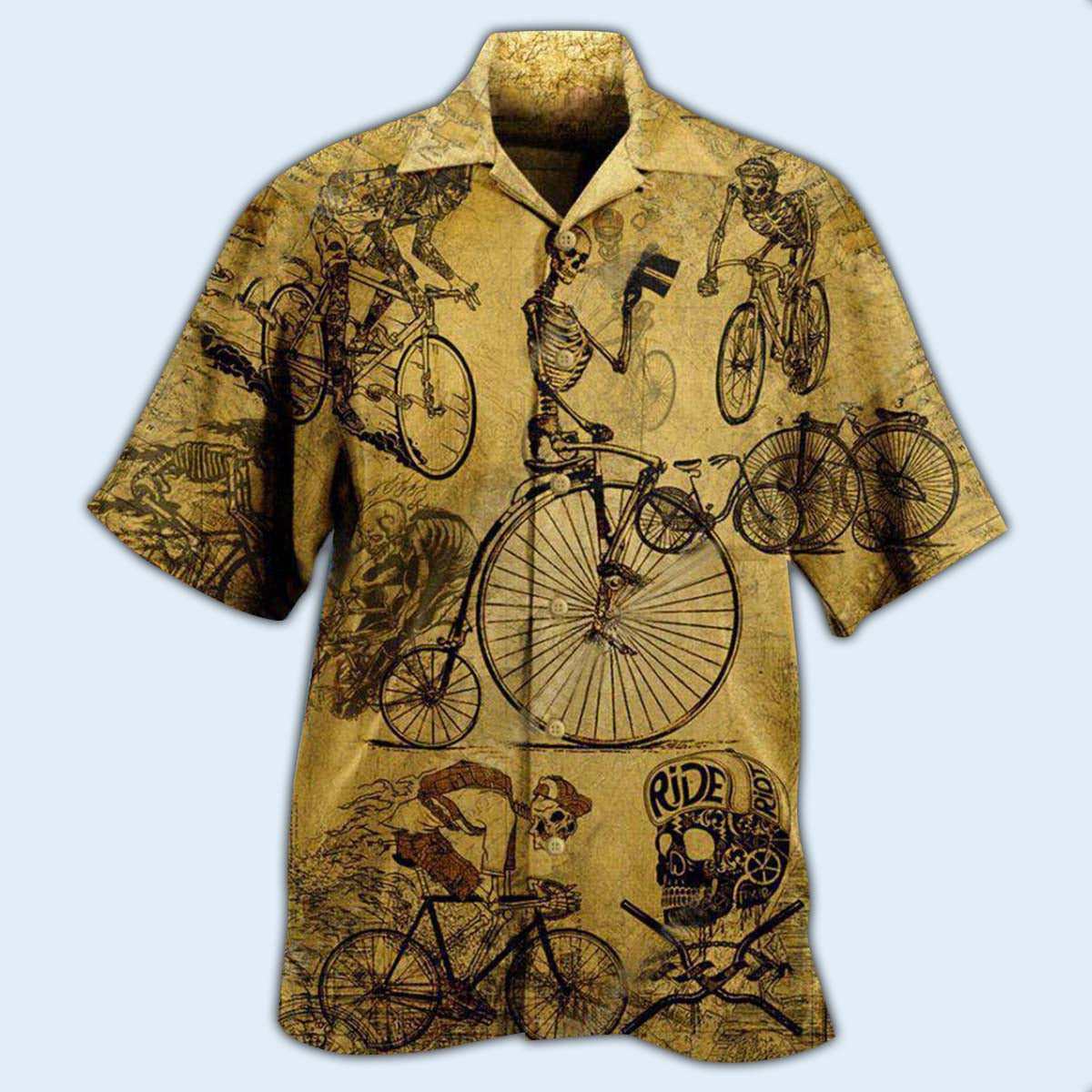 Bike Skull Born To Ride Ride To Live Vintage - Hawaiian Shirt - Owls Matrix LTD