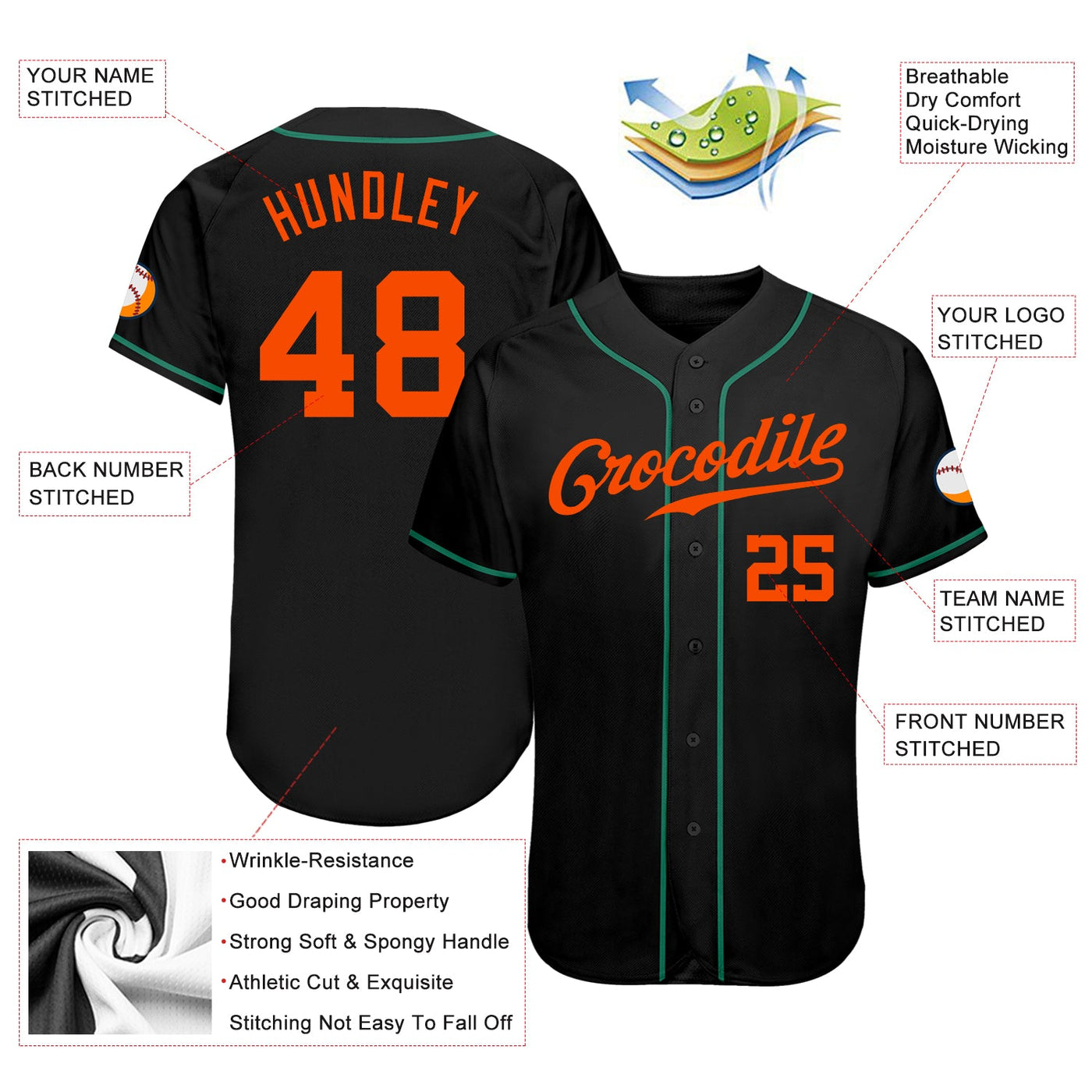 Custom Black Orange-Kelly Green Authentic Baseball Jersey - Owls Matrix LTD