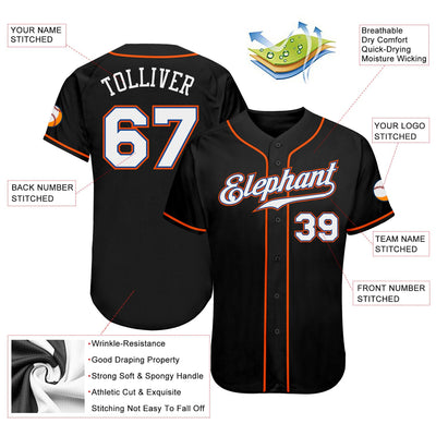 Custom Black White-Orange Authentic Baseball Jersey - Owls Matrix LTD