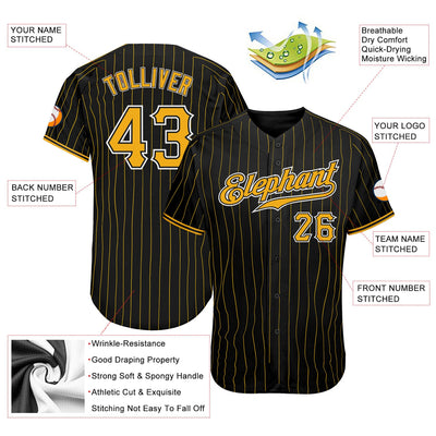 Custom Black Gold Pinstripe Gold-White Authentic Baseball Jersey - Owls Matrix LTD