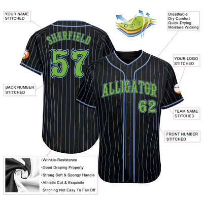 Custom Black Light Blue Pinstripe Neon Green Authentic Baseball Jersey - Owls Matrix LTD