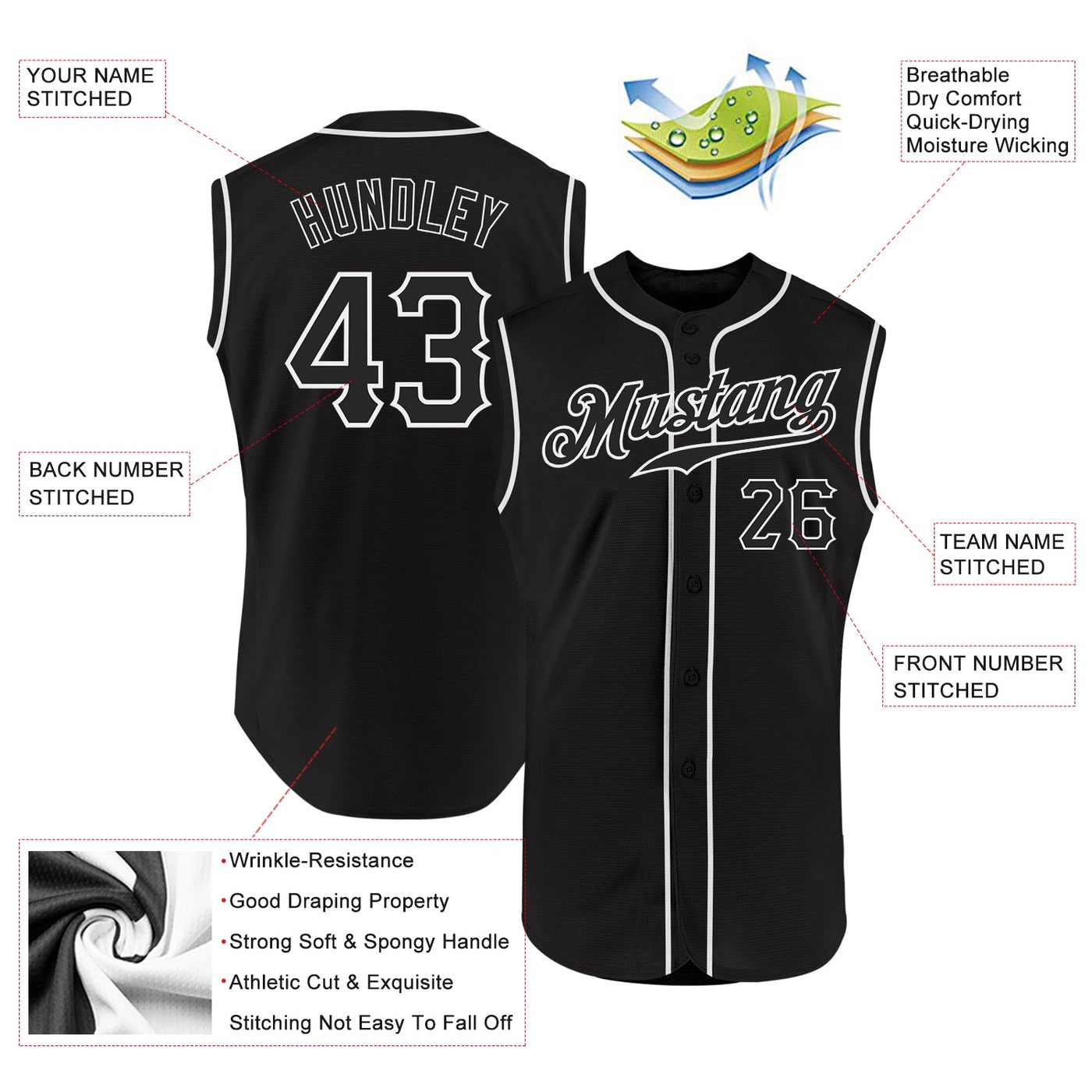 Custom Black Black-White Authentic Sleeveless Baseball Jersey - Owls Matrix LTD