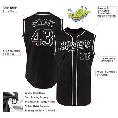 Custom Black Black-White Authentic Sleeveless Baseball Jersey - Owls Matrix LTD
