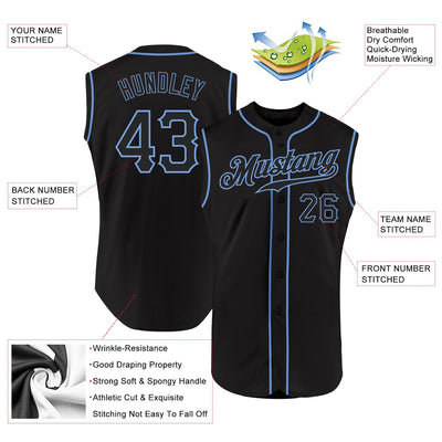 Custom Black Black-Light Blue Authentic Sleeveless Baseball Jersey - Owls Matrix LTD