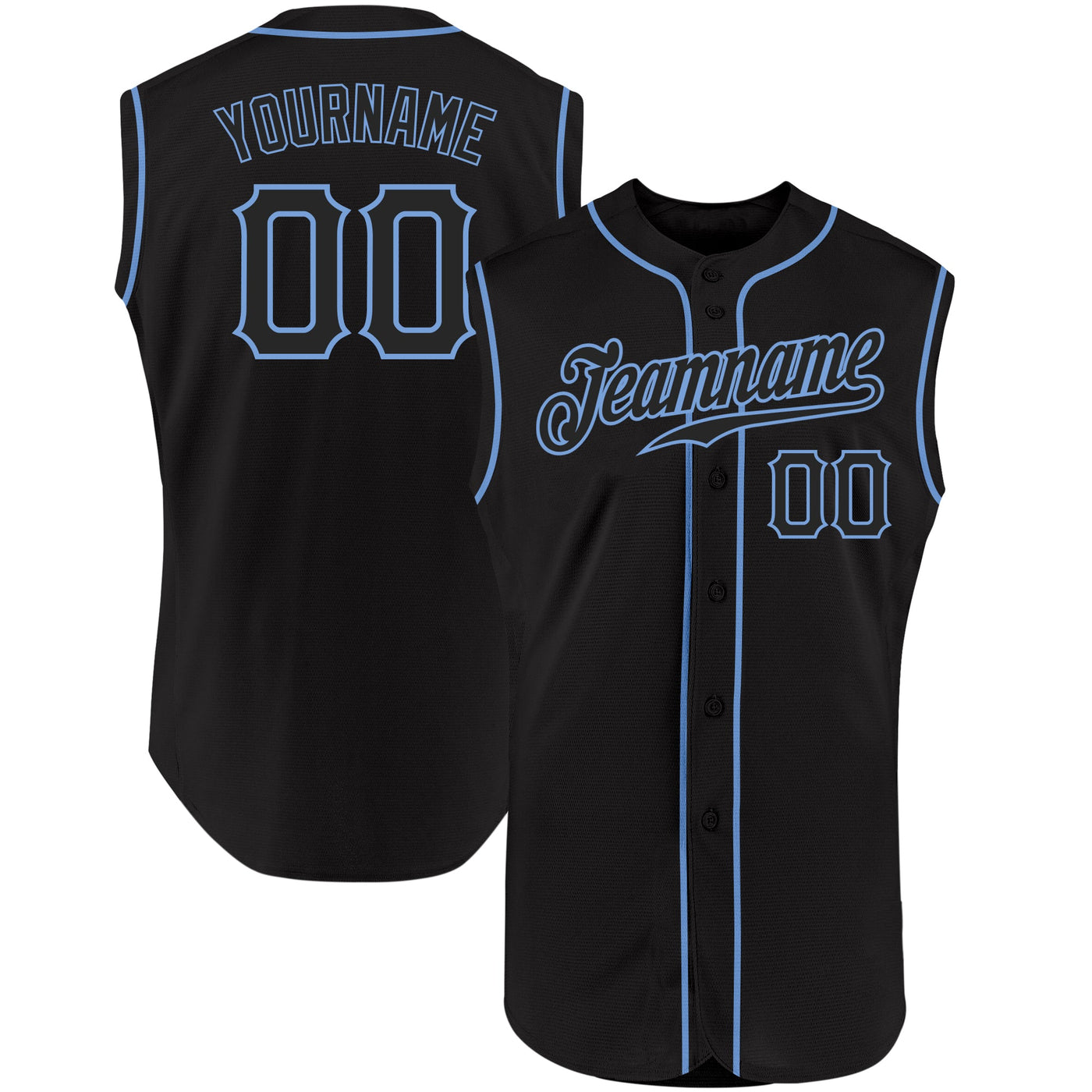 Custom Black Black-Light Blue Authentic Sleeveless Baseball Jersey - Owls Matrix LTD