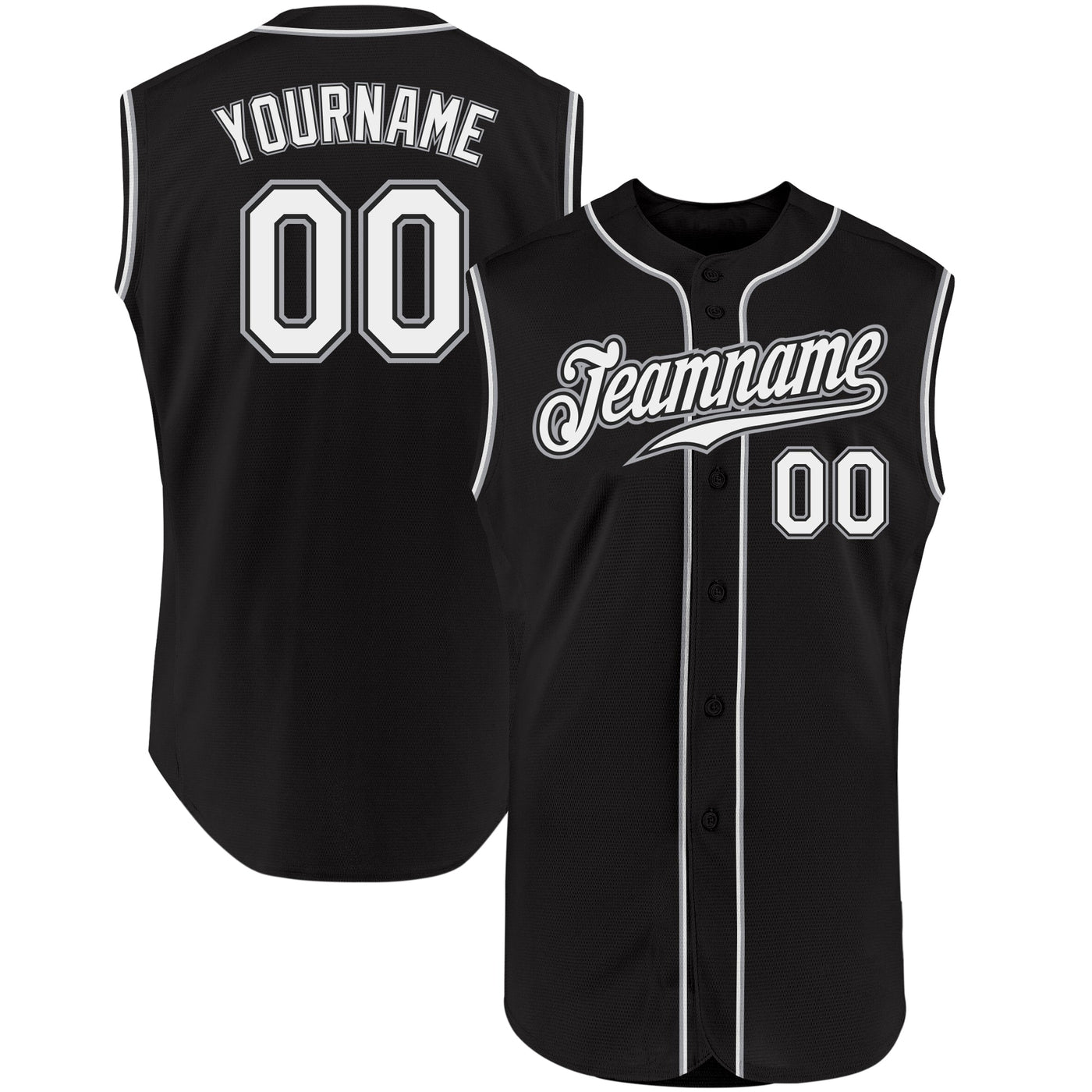 Custom Black White-Gray Authentic Sleeveless Baseball Jersey