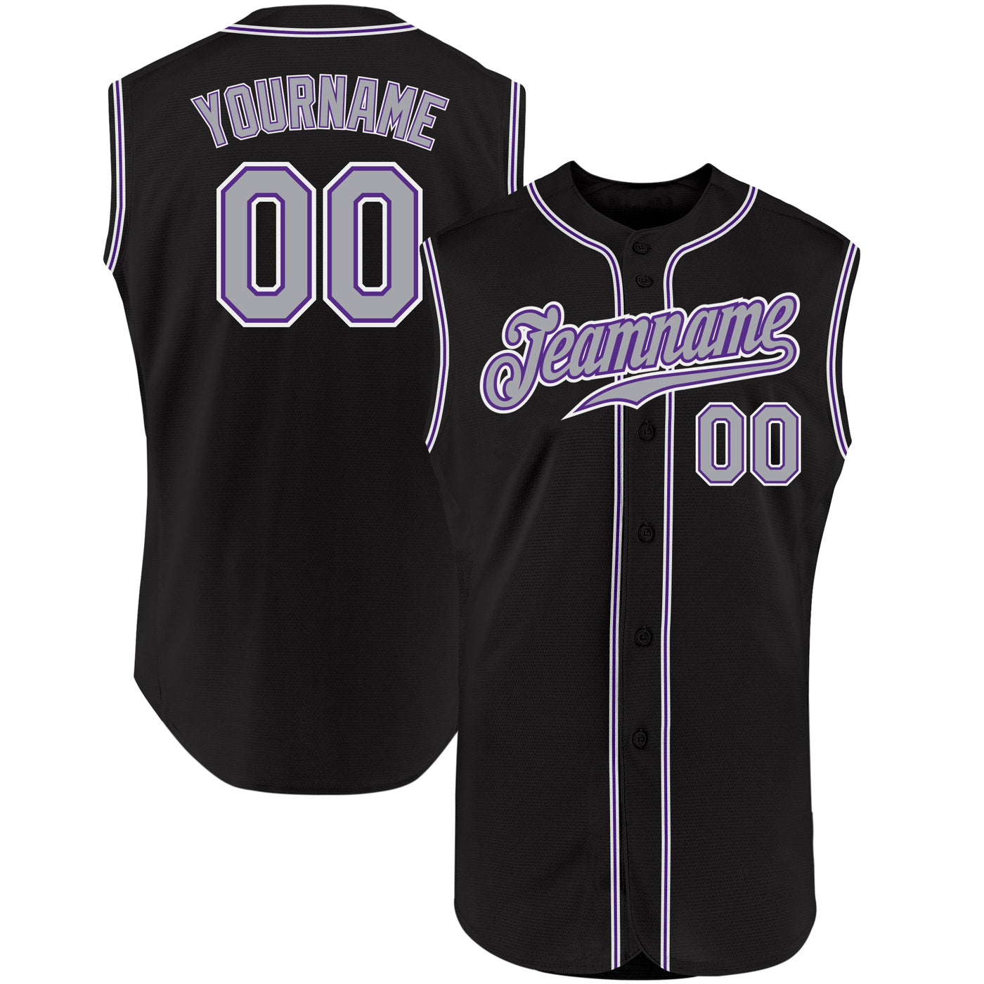 Custom Black Gray-Purple Authentic Sleeveless Baseball Jersey