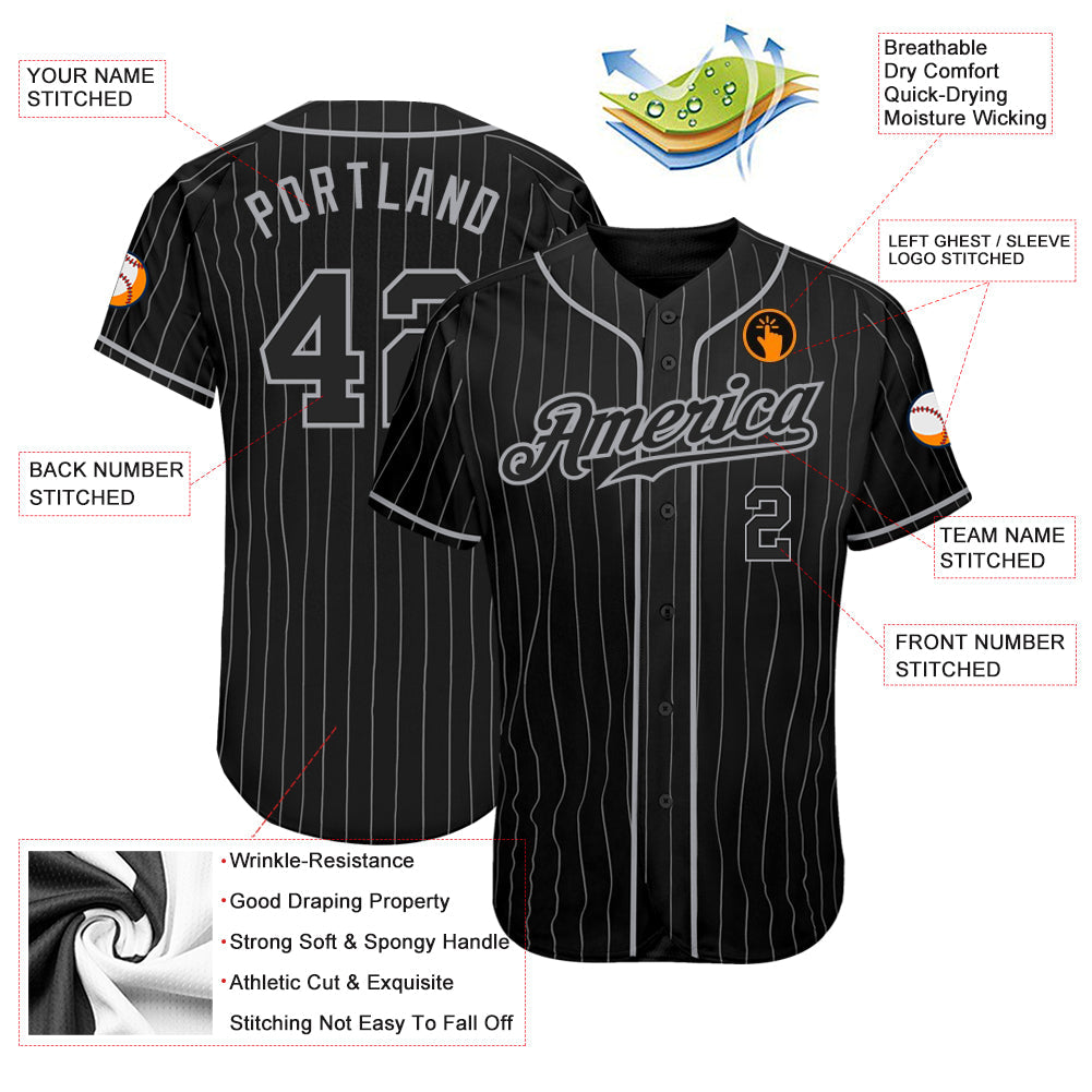Custom Black Gray Pinstripe Black-Gray Authentic Baseball Jersey - Owls Matrix LTD