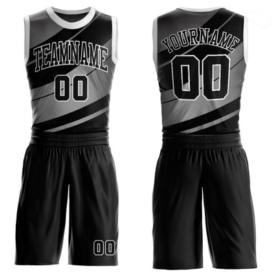 Custom Black Black-Silver Gray Round Neck Sublimation Basketball Suit Jersey