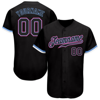 Custom Black Black Light Blue Pink-White Authentic Baseball Jersey - Owls Matrix LTD