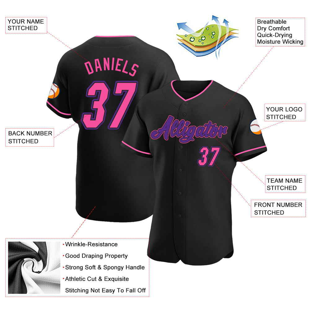 Custom Black Pink-Purple Authentic Baseball Jersey - Owls Matrix LTD