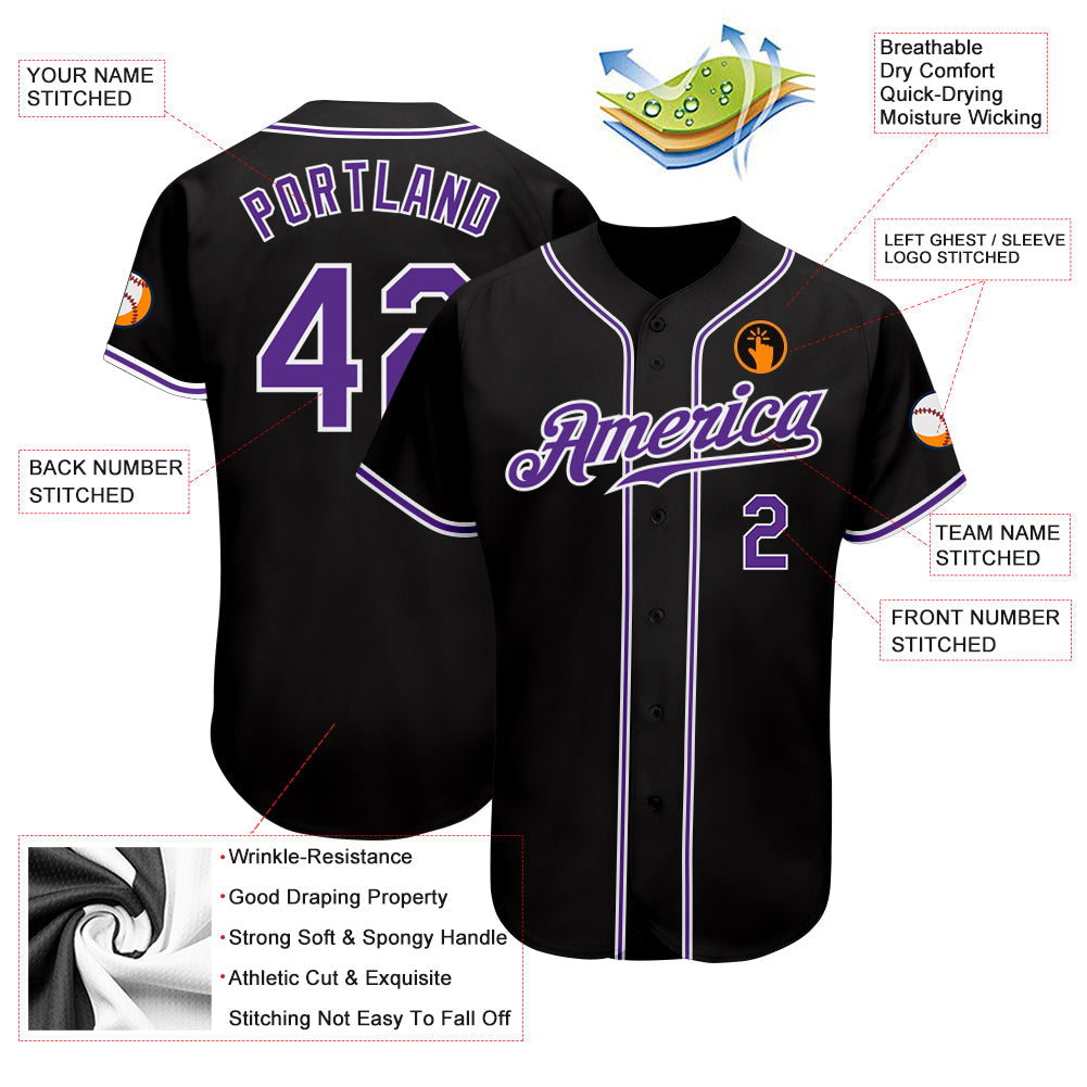 Custom Black Purple-White Authentic Baseball Jersey - Owls Matrix LTD