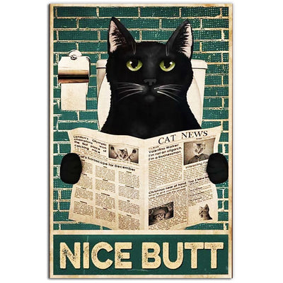 12x18 Inch Black Cat Newspaper Nice Butt - Vertical Poster - Owls Matrix LTD