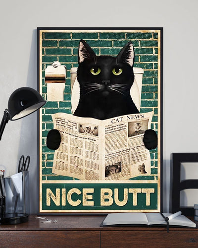 Black Cat Newspaper Nice Butt - Vertical Poster - Owls Matrix LTD