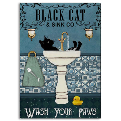 Black Cat Wash Your Paws - Vertical Poster - Owls Matrix LTD