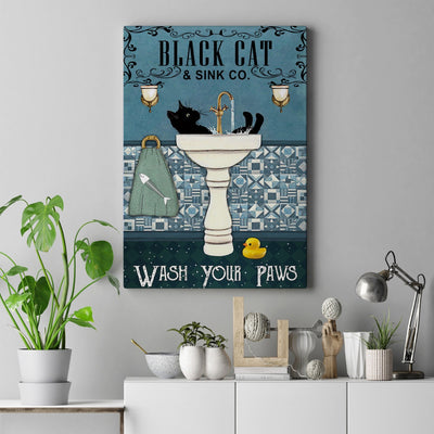 12x18 Inch Black Cat Wash Your Paws - Vertical Poster - Owls Matrix LTD