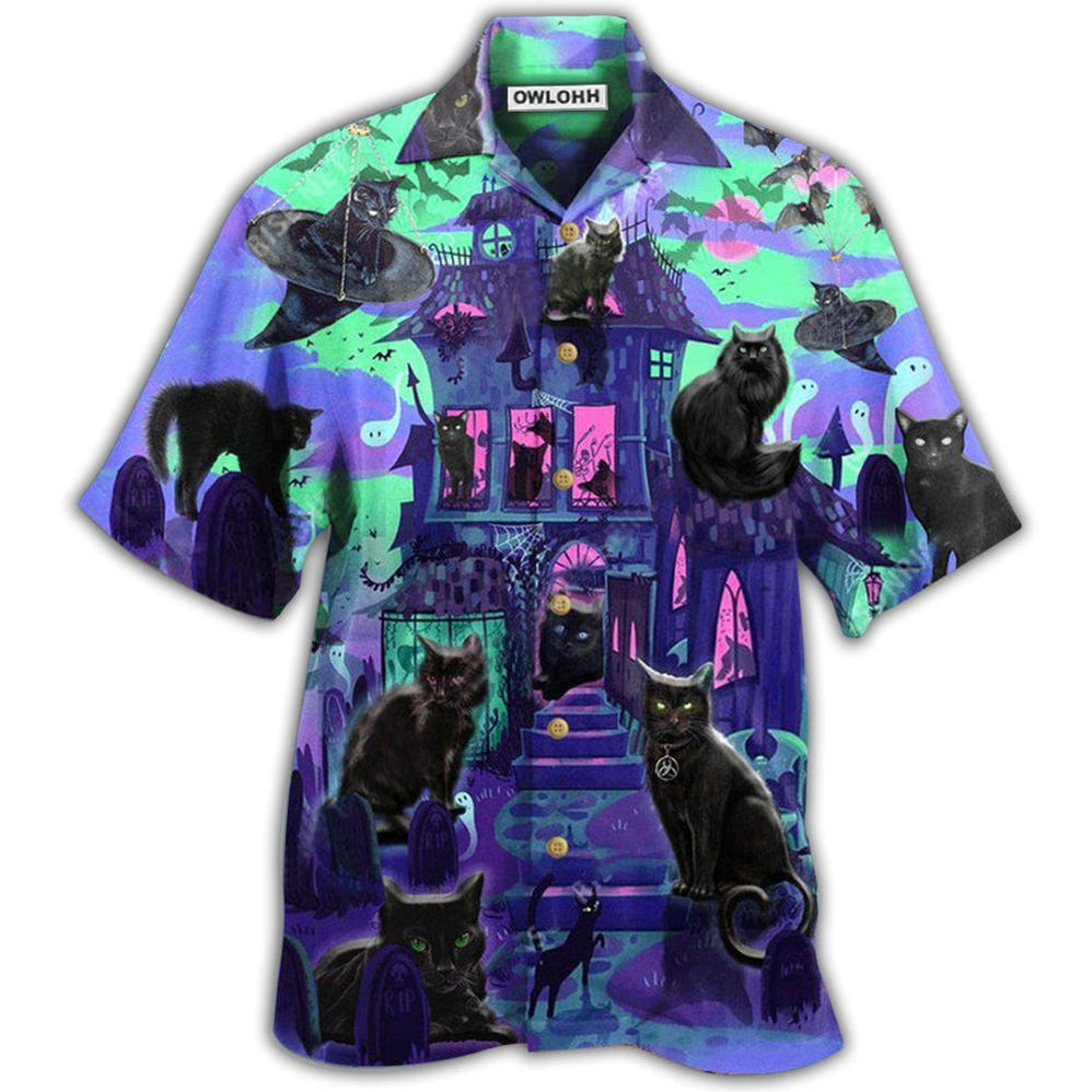 Hawaiian Shirt / Adults / S Black Cat In A Mysterious Haunted House - Hawaiian Shirt - Owls Matrix LTD