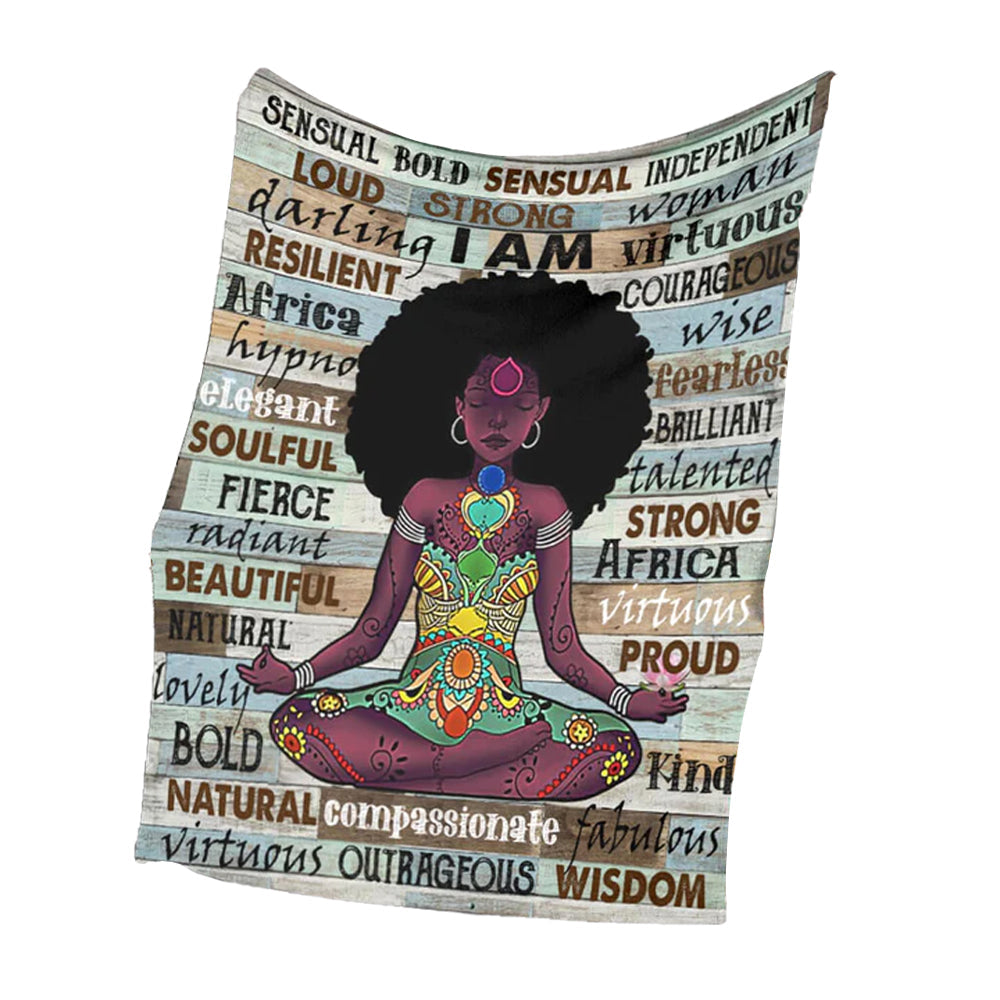 50" x 60" Black Woman I Am Beautiful African American - Flannel Blanket - Owls Matrix LTD
