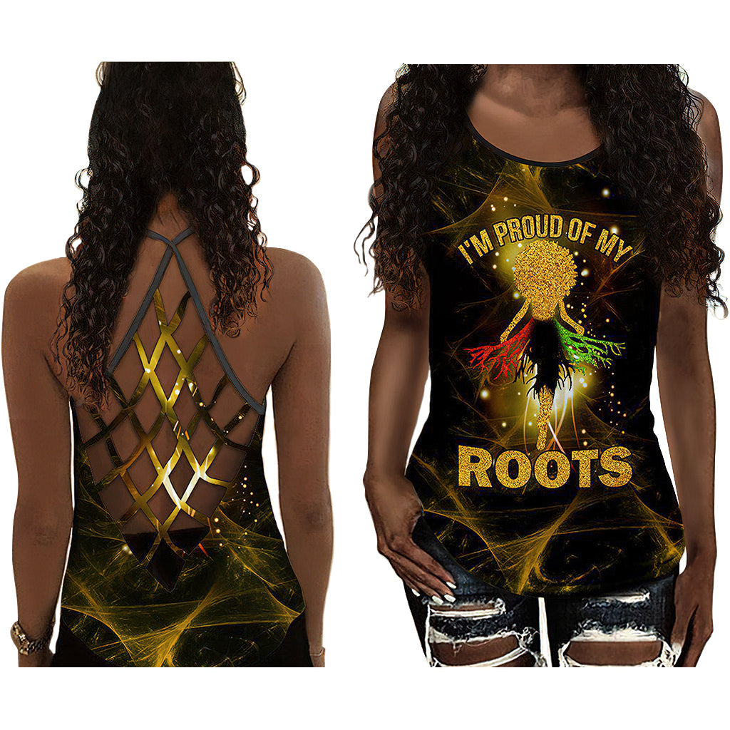 S Black Woman Love Peace My Roots - Cross Open Back Tank Top - Owls Matrix LTD