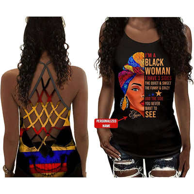 S Black Woman Love Peace You Never Want To See Personalized - Cross Open Back Tank Top - Owls Matrix LTD