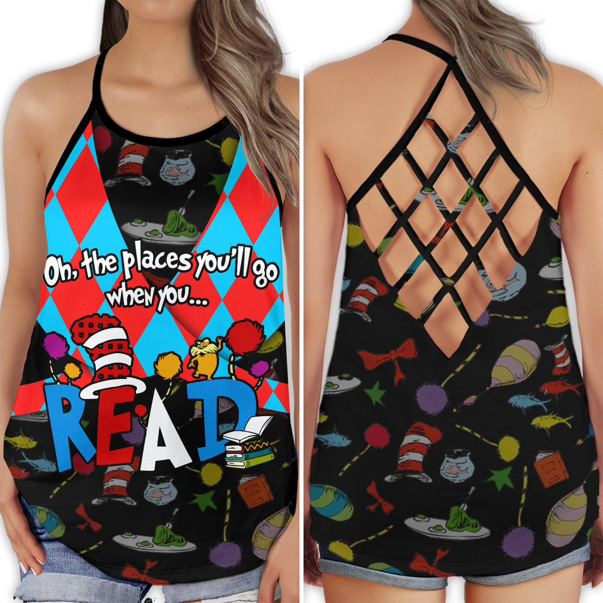 S Book Like Life Oh The Places - Cross Open Back Tank Top - Owls Matrix LTD