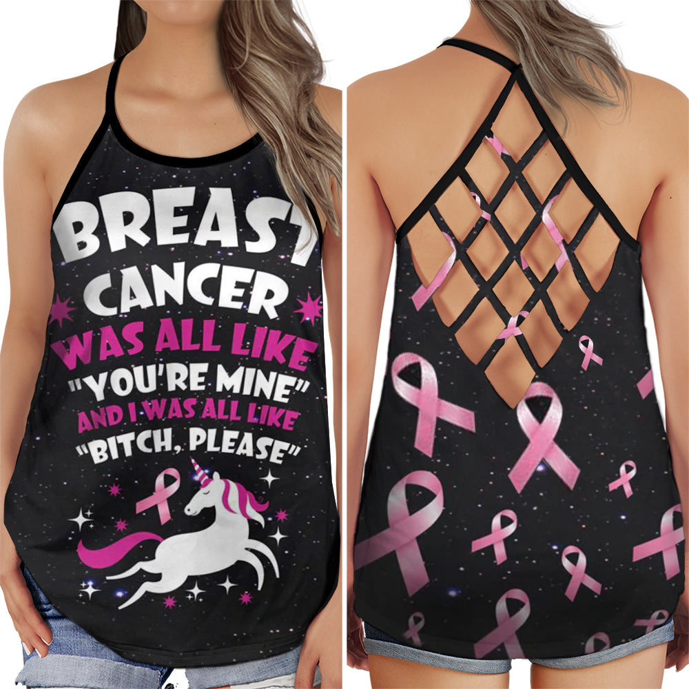S Breast Cancer Awareness Summer: All Like You Are Mine - Cross Open Back Tank Top - Owls Matrix LTD