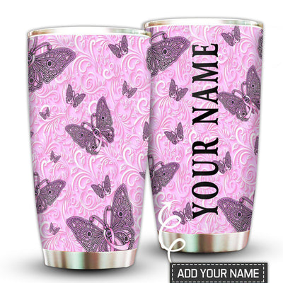 20OZ Breast Cancer Butterfly Love Pink Personalized - Tumbler - Owls Matrix LTD