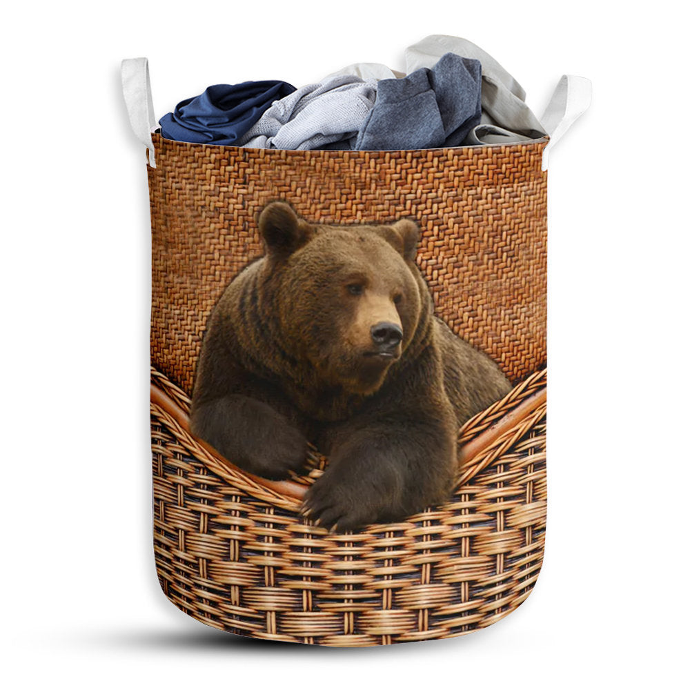 S: 17.72”x13.78” (45x35 cm) Bear Lover Brown Bear Rattan Teaxture - Laundry basket - Owls Matrix LTD
