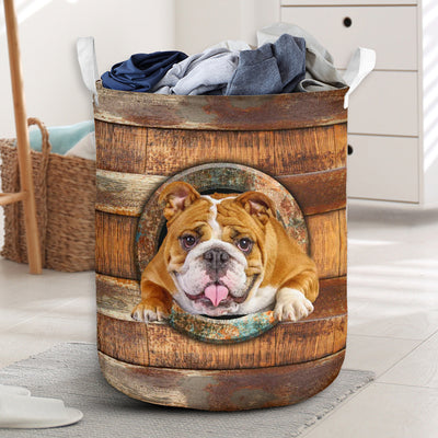 Bulldog Wood Vintage Style - Laundry Basket - Owls Matrix LTD