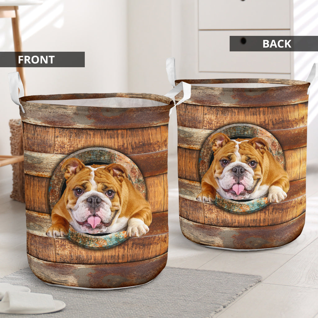 Bulldog Wood Vintage Style - Laundry Basket - Owls Matrix LTD