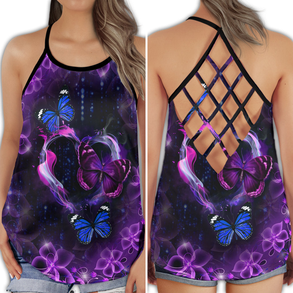 S Butterfly Beautiful Everyday With Colorful - Cross Open Back Tank Top - Owls Matrix LTD