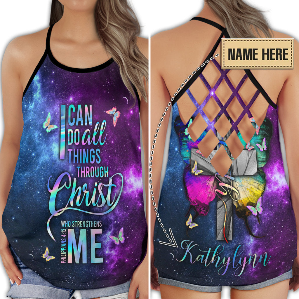 S Butterfly Beautiful Everyday I Can Do All Things Personalized - Cross Open Back Tank Top - Owls Matrix LTD