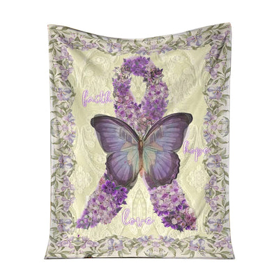 50" x 60" Butterfly Faith Hope Love Cystic Fibrosis Awareness - Flannel Blanket - Owls Matrix LTD