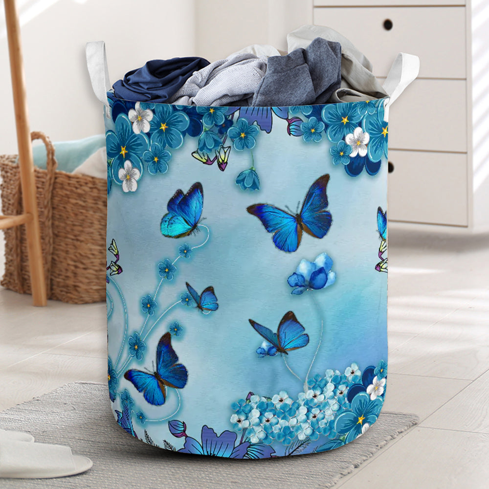 Butterfly Flower Blue Colorful - Laundry Basket - Owls Matrix LTD