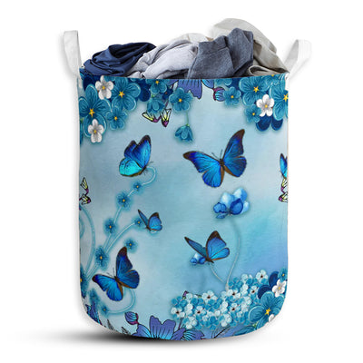 S: 17.72”x13.78” (45x35 cm) Butterfly Flower Blue Colorful - Laundry Basket - Owls Matrix LTD