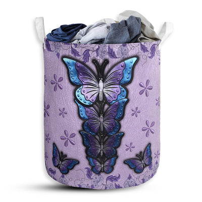 S: 17.72”x13.78” (45x35 cm) Butterfly Purple Leather Flower - Laundry Basket - Owls Matrix LTD