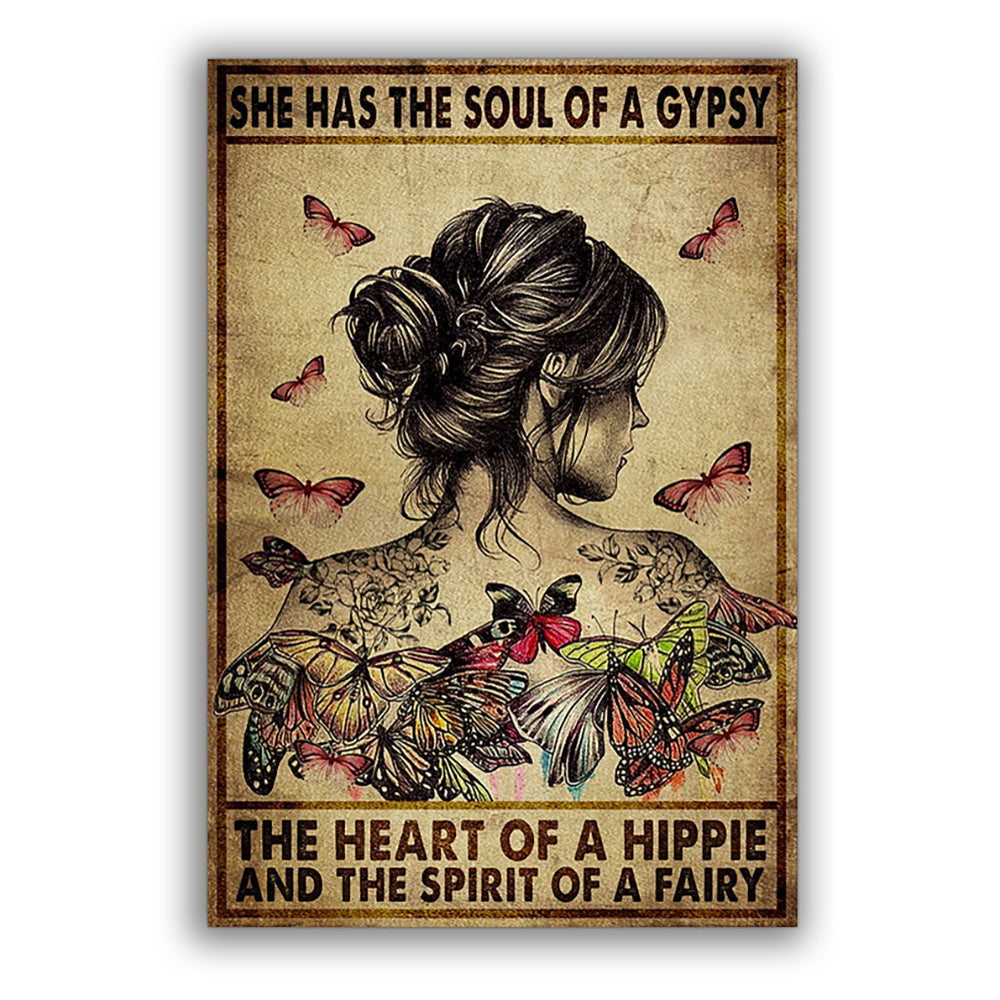 12x18 Inch Butterfly She Has The Soul Of A Gypsy - Vertical Poster - Owls Matrix LTD