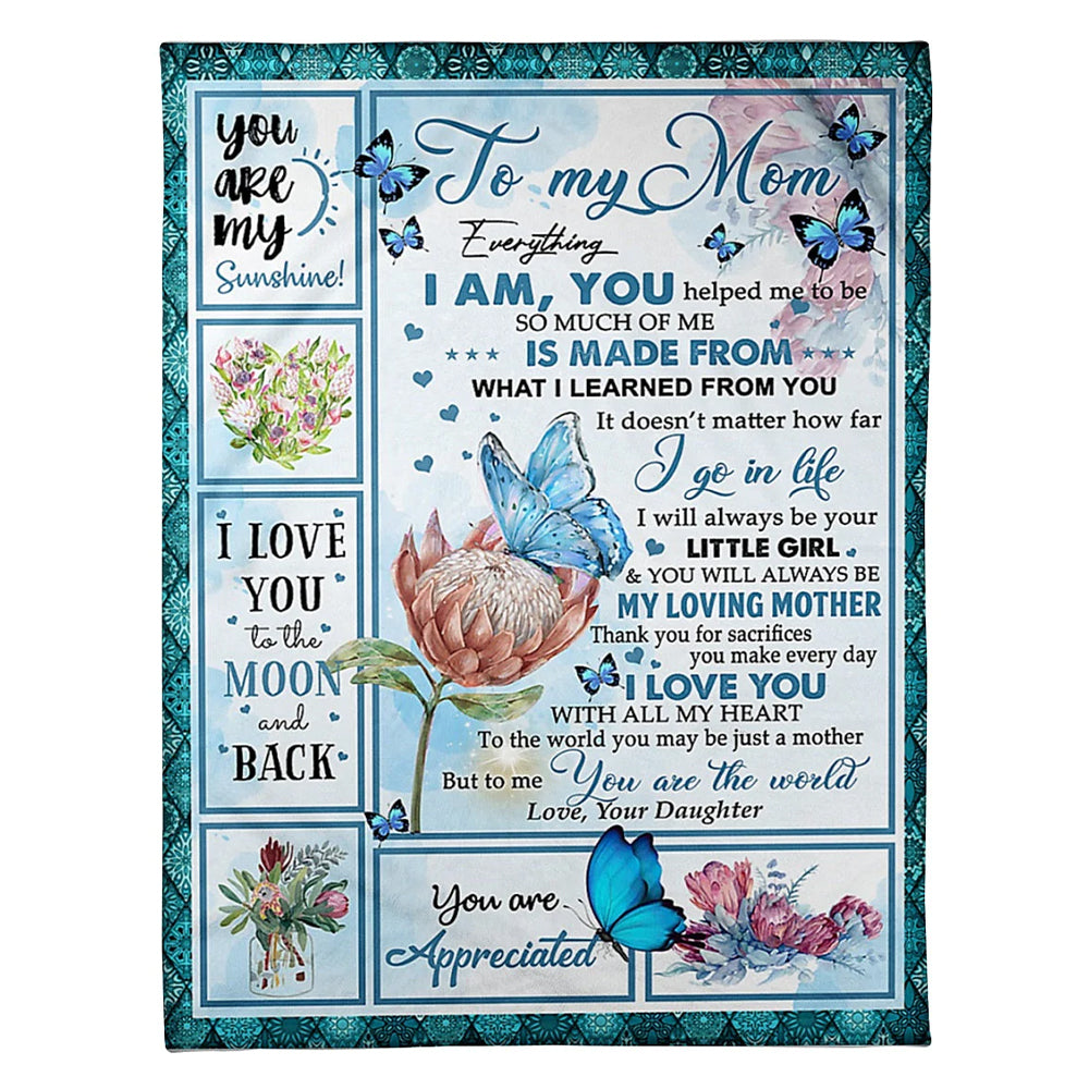 50" x 60" Butterfly To My Mom You Are The World To Me - Flannel Blanket - Owls Matrix LTD