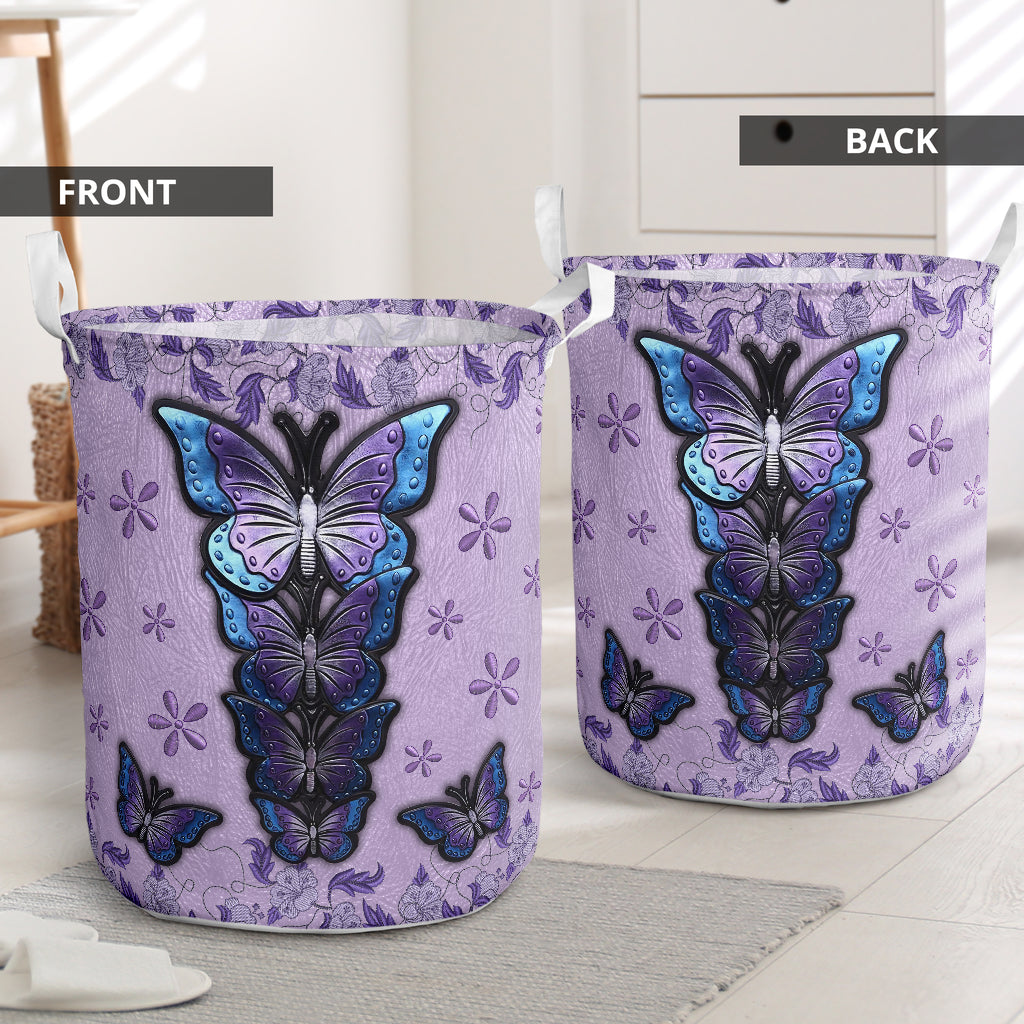 Butterfly Purple Leather Flower - Laundry Basket - Owls Matrix LTD