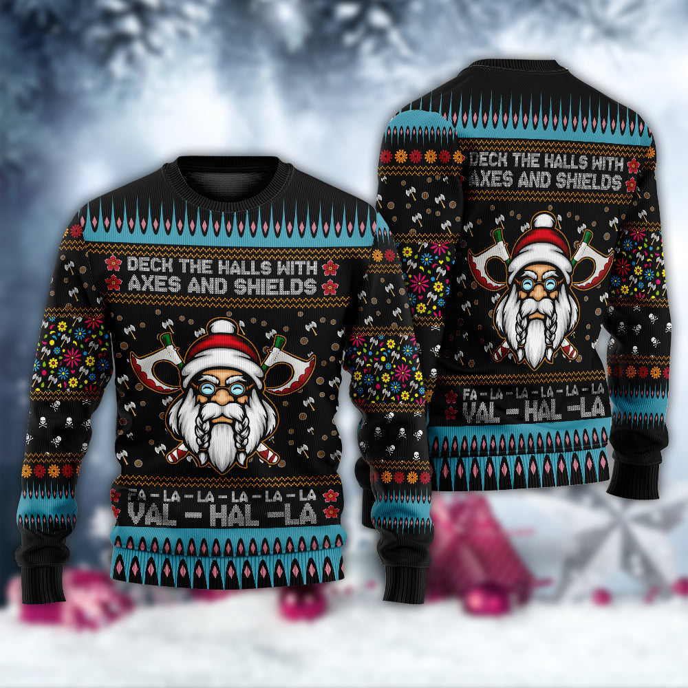 Viking Christmas Deck The Halls With Axes And Shields - Sweater - Ugly Christmas Sweaters - Owls Matrix LTD