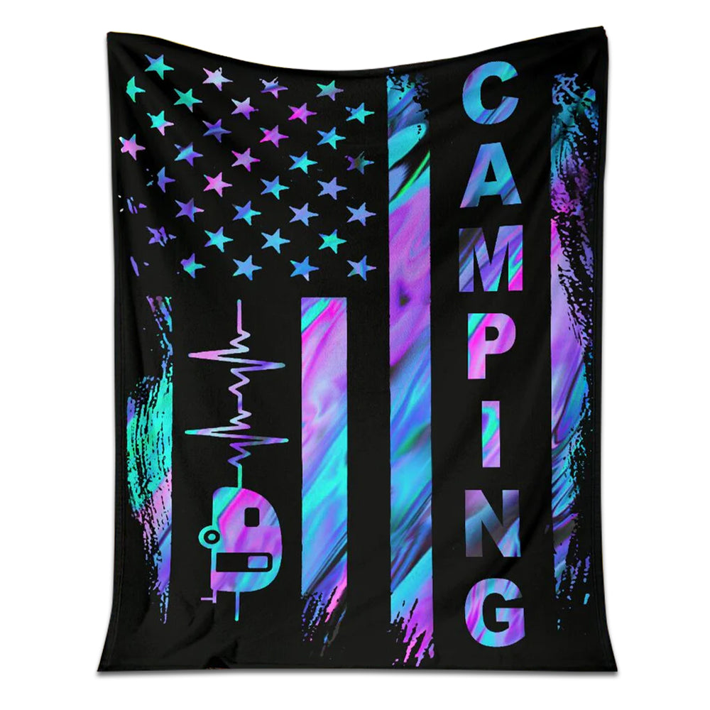50" x 60" Camping American Flag Camping Simple Style - Flannel Blanket - Owls Matrix LTD