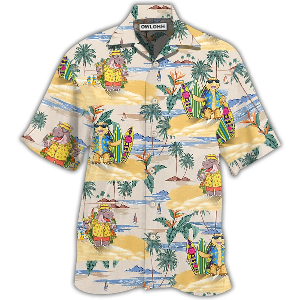 Hawaiian Shirt / Adults / S Cartoon Hippo And Turtle Tropical Style - Hawaiian shirt - Owls Matrix LTD